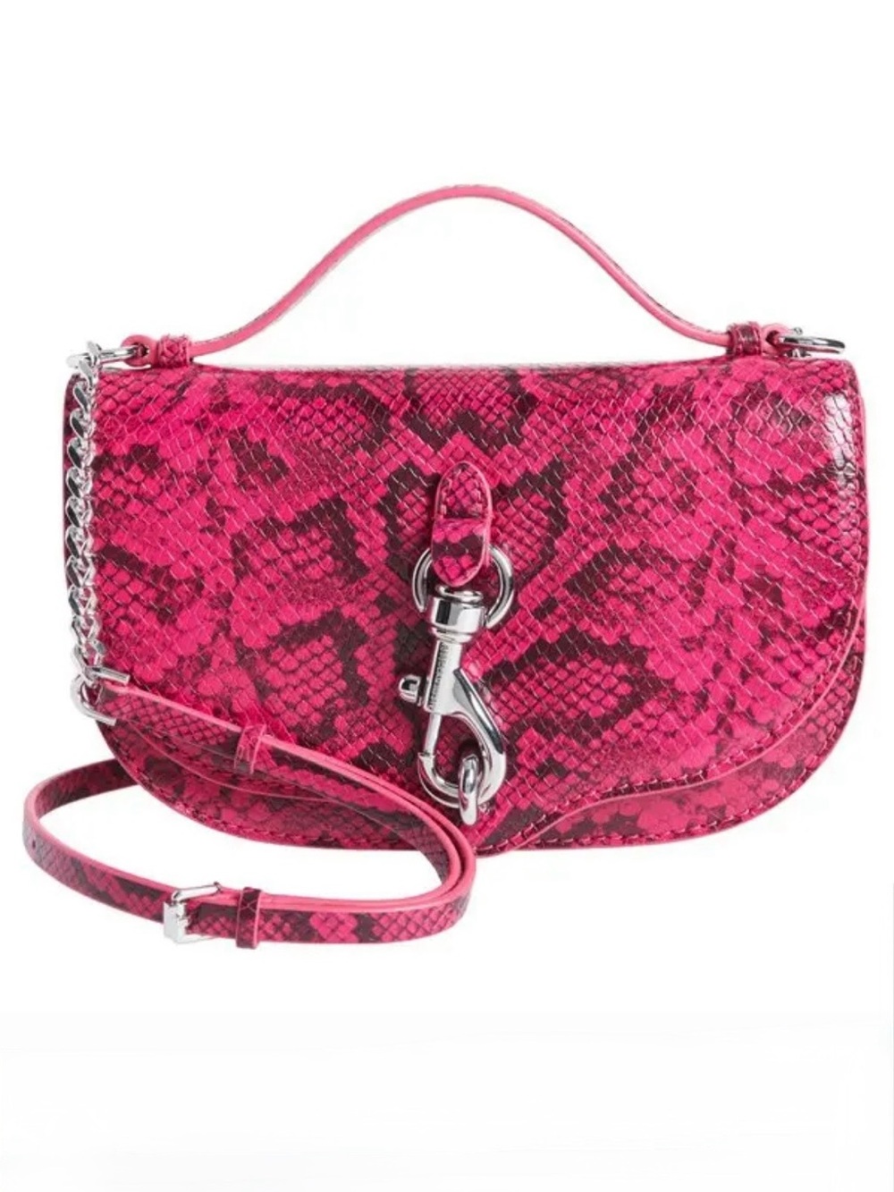 Rebecca Minkoff Pink Leather Mini Crossbody Bag Snake Embossed